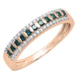 0.40 Carat (ctw) 10K Rose Gold Round Blue & White Diamond Ladies Wedding Band