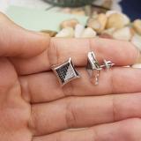0.30 Carat (ctw) Sterling Silver Black & White Diamond Kite Shape Mens Iced Stud Earrings 1/3 CT