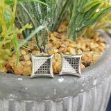 0.30 Carat (ctw) Sterling Silver Black & White Diamond Kite Shape Mens Iced Stud Earrings 1/3 CT
