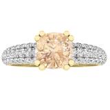 14K Yellow Gold 6 MM Cushion Morganite & Round White Diamond Ladies Bridal Engagement Ring