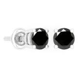 1.45 Carat (ctw) Sterling Silver Round Black Diamond Ladies Solitaire Stud Earrings 1 1/2 CT