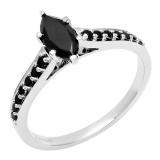 0.95 Carat (Ctw) 10K White Gold Marquise & Round Black Diamond Ladies Bridal Engagement Ring
