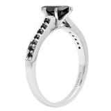 0.95 Carat (Ctw) 10K White Gold Marquise & Round Black Diamond Ladies Bridal Engagement Ring