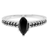 0.95 Carat (Ctw) 10K White Gold Marquise & Round Black Diamond Ladies Bridal Engagement Ring