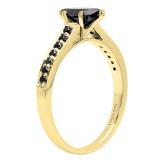 0.95 Carat (Ctw) 10K Yellow Gold Marquise & Round Black Diamond Ladies Bridal Engagement Ring