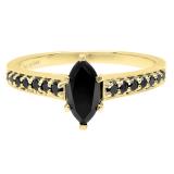 0.95 Carat (Ctw) 10K Yellow Gold Marquise & Round Black Diamond Ladies Bridal Engagement Ring