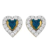0.25 Carat (ctw) 10K Yellow Gold Blue & White Diamond Ladies Heart Shape Stud Earrings 1/4 CT