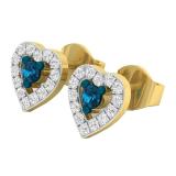 0.25 Carat (ctw) 10K Yellow Gold Blue & White Diamond Ladies Heart Shape Stud Earrings 1/4 CT