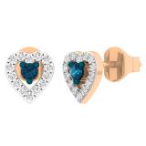 0.25 Carat (ctw) 14K Rose Gold Blue & White Diamond Ladies Heart Shape Stud Earrings 1/4 CT