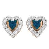 0.25 Carat (ctw) 14K Rose Gold Blue & White Diamond Ladies Heart Shape Stud Earrings 1/4 CT