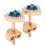 0.25 Carat (ctw) 14K Rose Gold Blue & White Diamond Ladies Heart Shape Stud Earrings 1/4 CT
