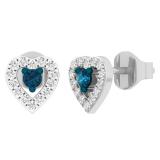 0.25 Carat (ctw) 14K White Gold Blue & White Diamond Ladies Heart Shape Stud Earrings 1/4 CT