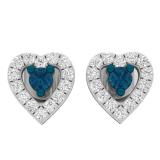 0.25 Carat (ctw) 14K White Gold Blue & White Diamond Ladies Heart Shape Stud Earrings 1/4 CT