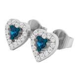 0.25 Carat (ctw) 14K White Gold Blue & White Diamond Ladies Heart Shape Stud Earrings 1/4 CT