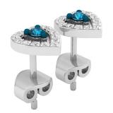 0.25 Carat (ctw) 14K White Gold Blue & White Diamond Ladies Heart Shape Stud Earrings 1/4 CT