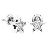 0.07 Carat (ctw) 14K White Gold Round White Diamond Ladies Star Shape Stud Earrings
