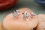 0.07 Carat (ctw) 14K White Gold Round White Diamond Ladies Star Shape Stud Earrings