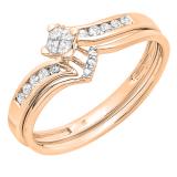 0.24 Carat (ctw) 10K Rose Gold Princess & Round Diamond Ladies Bridal Wedding Ring Set 1/4 CT