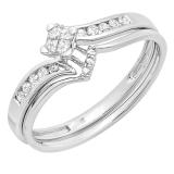 0.24 Carat (ctw) 10K White Gold Princess & Round Diamond Ladies Bridal Wedding Ring Set 1/4 CT