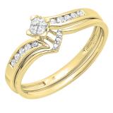 0.24 Carat (ctw) 10K Yellow Gold Princess & Round Diamond Ladies Bridal Wedding Ring Set 1/4 CT