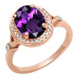 10K Rose Gold 9X7 MM Oval Amethyst & Round Diamond Bridal Engagement Ring