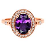 10K Rose Gold 9X7 MM Oval Amethyst & Round Diamond Bridal Engagement Ring