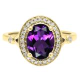 10K Yellow Gold 9X7 MM Oval Amethyst & Round Diamond Bridal Engagement Ring