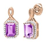 10K Rose Gold 7X5 MM Emerald Amethyst & Round Diamond Ladies Infinity Drop Earrings