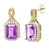 10K Yellow Gold 7X5 MM Emerald Amethyst & Round Diamond Ladies Infinity Drop Earrings