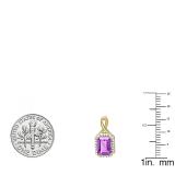 10K Yellow Gold 7X5 MM Emerald Amethyst & Round Diamond Ladies Infinity Drop Earrings