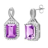 18K White Gold 7X5 MM Emerald Amethyst & Round Diamond Ladies Infinity Drop Earrings