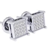 0.24 Carat (ctw) Platinum Plated Sterling Silver Round Diamond Iced Stud Earrings 1/4 CT