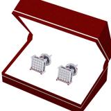 0.24 Carat (ctw) Platinum Plated Sterling Silver Round Diamond Iced Stud Earrings 1/4 CT