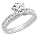 1.00 Carat (ctw) 14K White Gold Round White Diamond Ladies Bridal Engagement Ring 1 CT