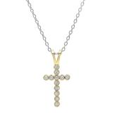 0.15 Carat (ctw) 14K Yellow Gold Round Diamond Ladies Cross Pendant (Silver Chain Included)