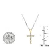 0.15 Carat (ctw) 14K Yellow Gold Round Diamond Ladies Cross Pendant (Silver Chain Included)