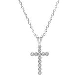 0.15 Carat (ctw) 10K White Gold Round Diamond Ladies Cross Pendant (Gold Chain Included)