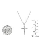 0.15 Carat (ctw) 10K White Gold Round Diamond Ladies Cross Pendant (Gold Chain Included)