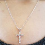 0.15 Carat (ctw) 10K White Gold Round Diamond Ladies Cross Pendant (Gold Chain Included)