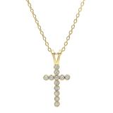 0.15 Carat (ctw) 14K Yellow Gold Round Diamond Ladies Cross Pendant (Gold Chain Included)