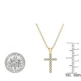 0.15 Carat (ctw) 14K Yellow Gold Round Diamond Ladies Cross Pendant (Gold Chain Included)
