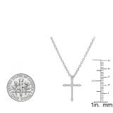 0.15 Carat (ctw) 10K White Gold Round Diamond Ladies Cross Pendant (Silver Chain Included)