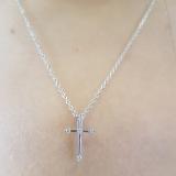 0.15 Carat (ctw) 10K White Gold Round Diamond Ladies Cross Pendant (Silver Chain Included)