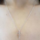 0.15 Carat (ctw) 14K White Gold Round Diamond Ladies Cross Pendant (Silver Chain Included)