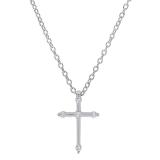 0.15 Carat (ctw) 18K White Gold Round Diamond Ladies Cross Pendant (Silver Chain Included)