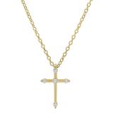 0.15 Carat (ctw) 10K Yellow Gold Round Diamond Ladies Cross Pendant (Gold Chain Included)