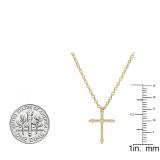 0.15 Carat (ctw) 10K Yellow Gold Round Diamond Ladies Cross Pendant (Gold Chain Included)