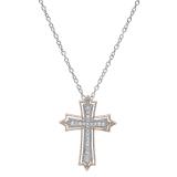 0.20 Carat (ctw) 10K Rose Gold Round Diamond Ladies Cross Pendant 1/5 CT (Silver Chain Included)
