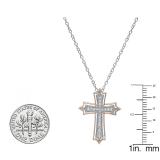 0.20 Carat (ctw) 10K Rose Gold Round Diamond Ladies Cross Pendant 1/5 CT (Silver Chain Included)