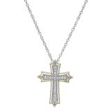 0.20 Carat (ctw) 10K Yellow Gold Round Diamond Ladies Cross Pendant 1/5 CT (Silver Chain Included)